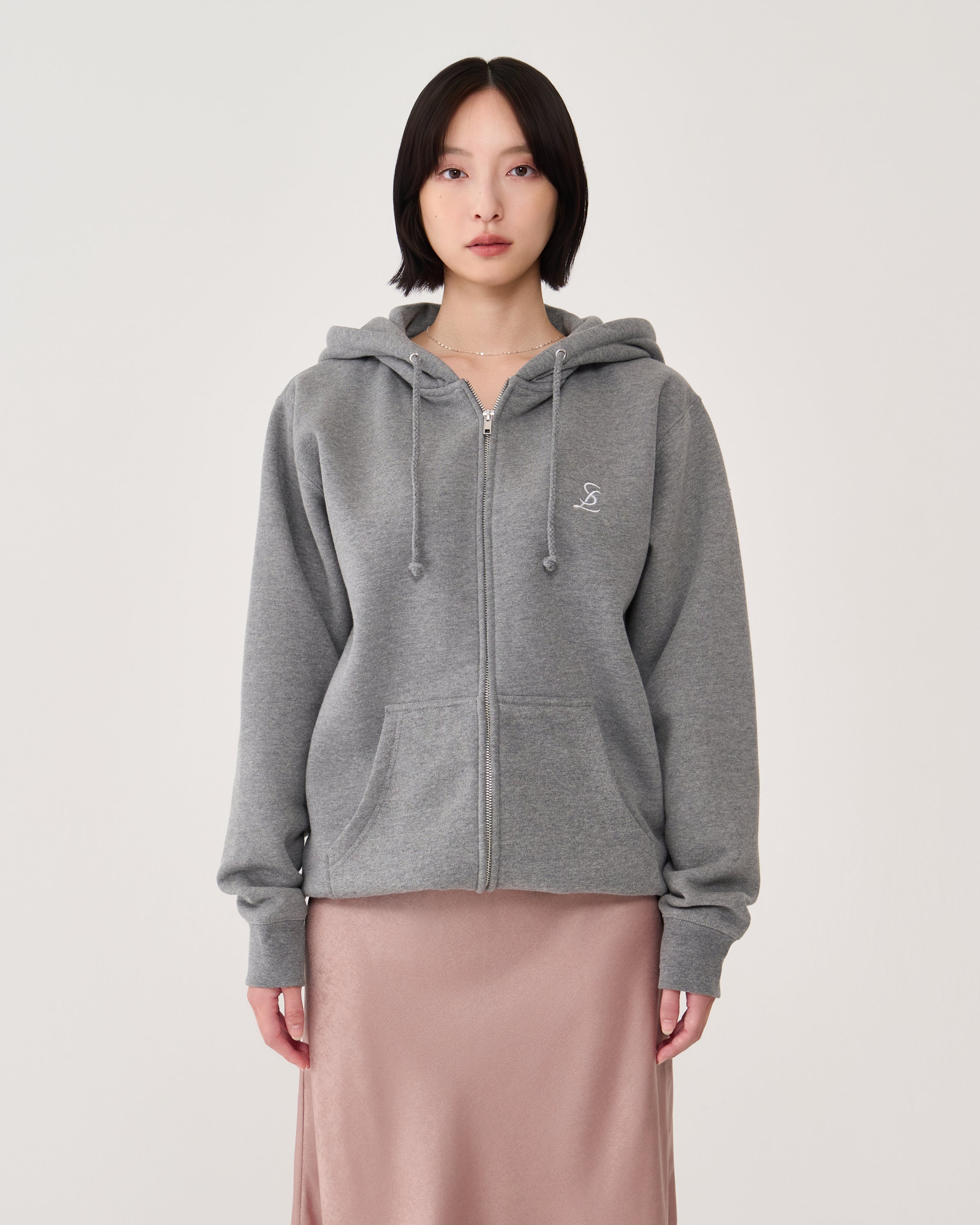 Logo zip-up hoodie / Heather Gray
