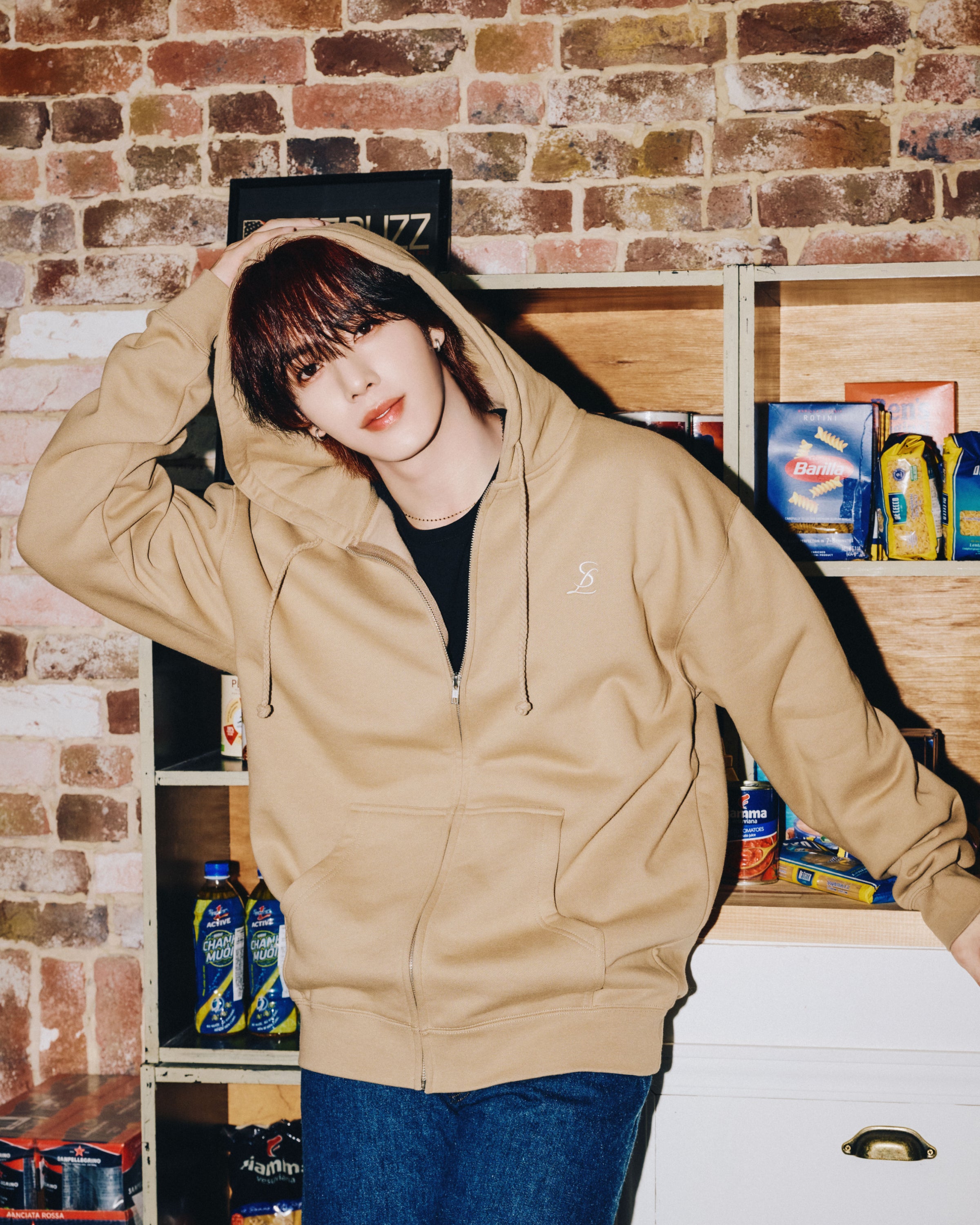 Logo zip-up hoodie / Beige