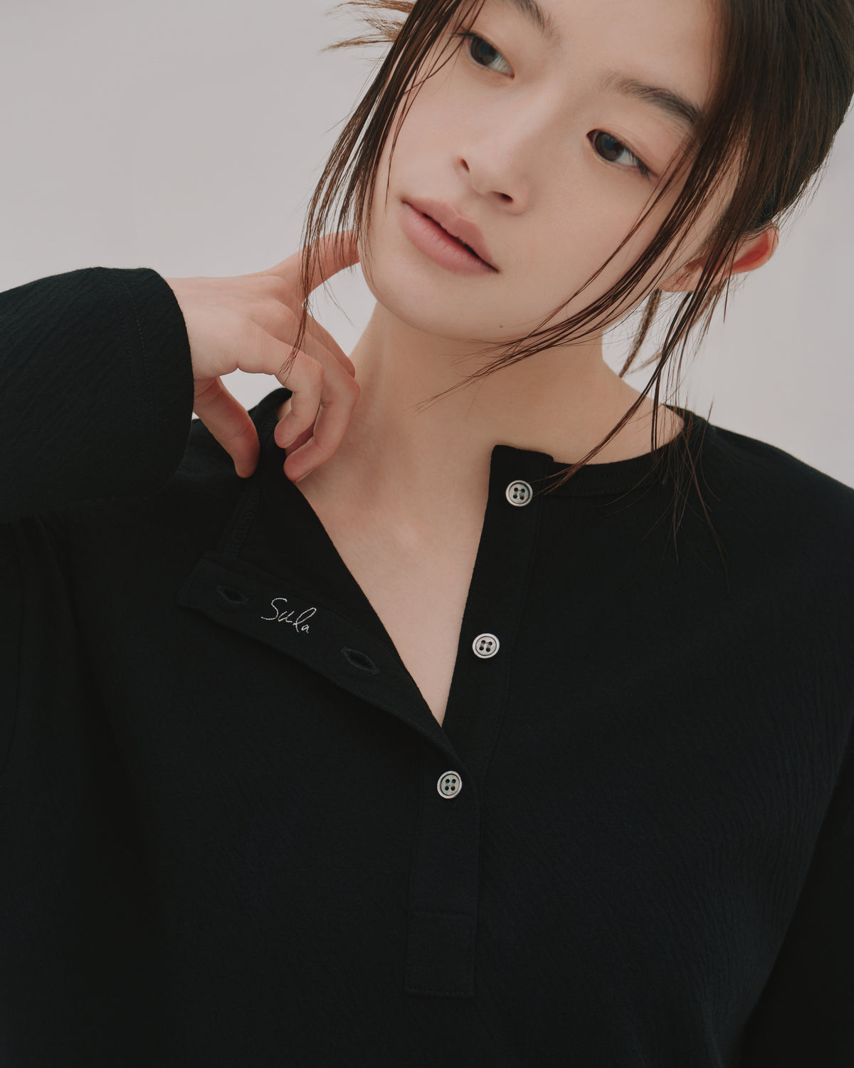 Soft Henley Top / Black