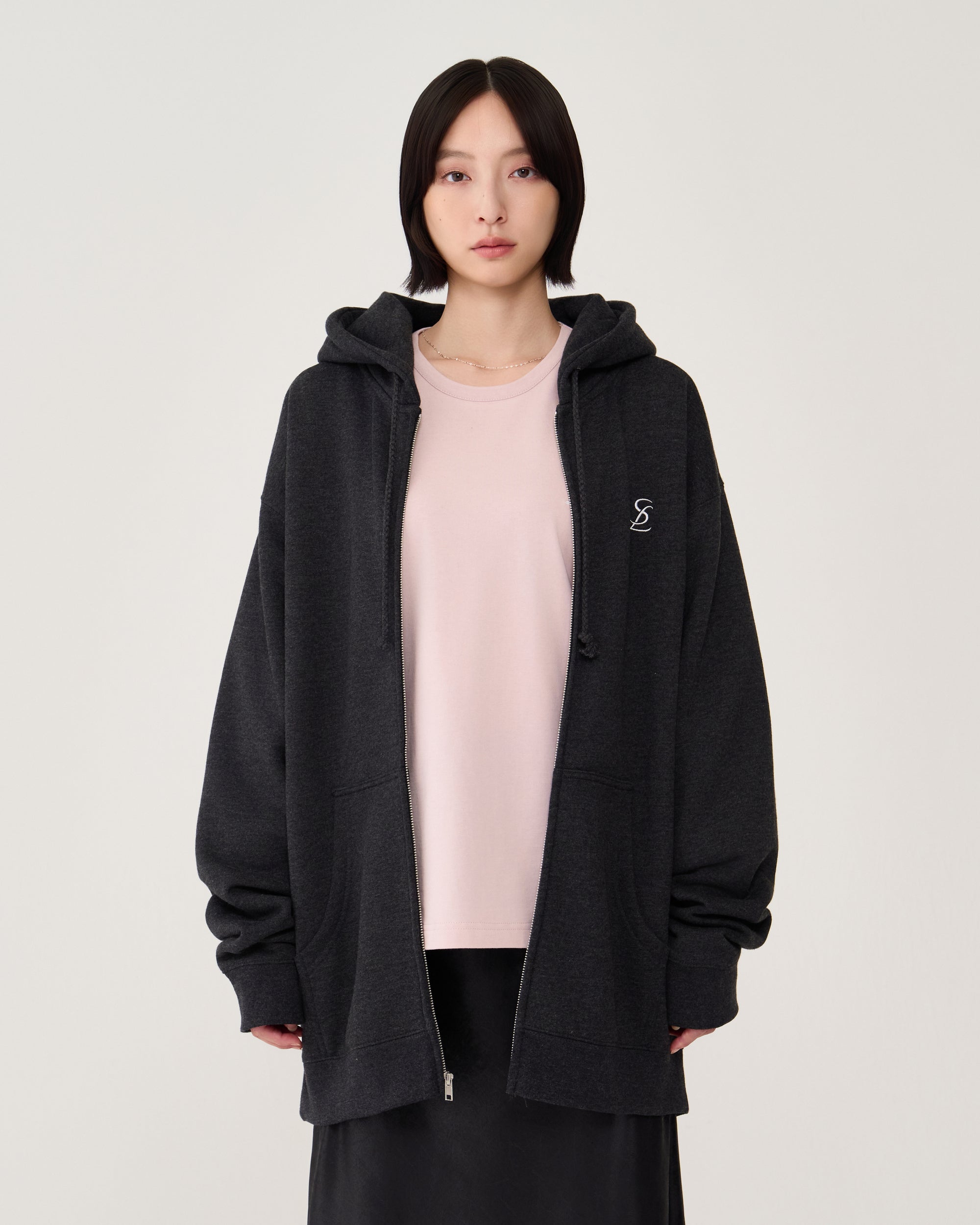 Logo zip-up hoodie / Heather Charcoal