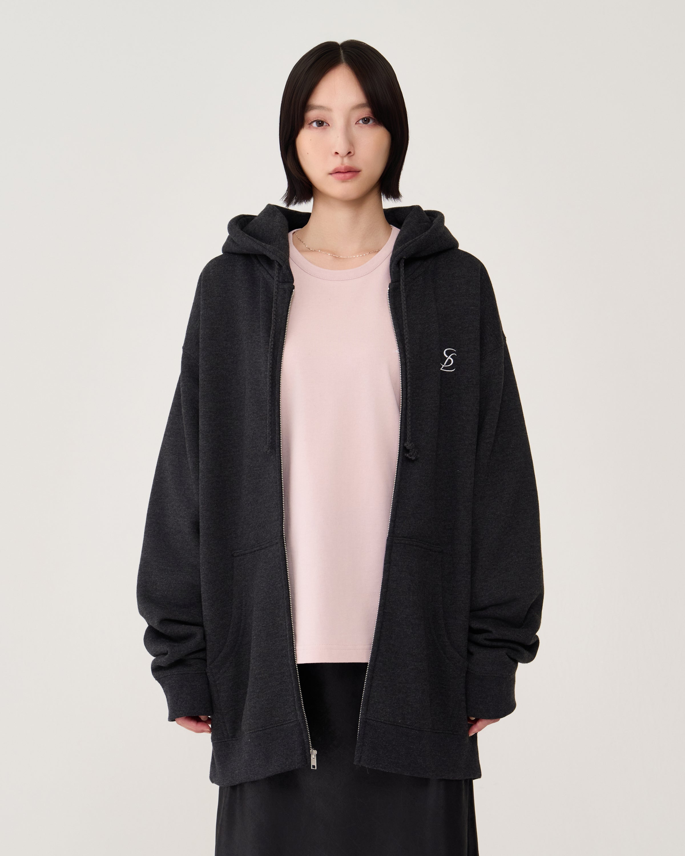 Logo zip-up hoodie / Heather Charcoal