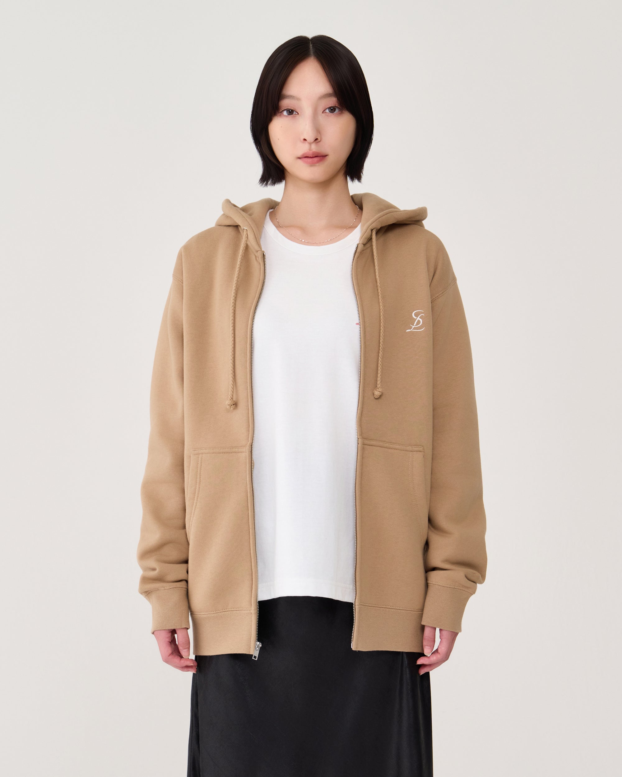 Logo zip-up hoodie / Beige