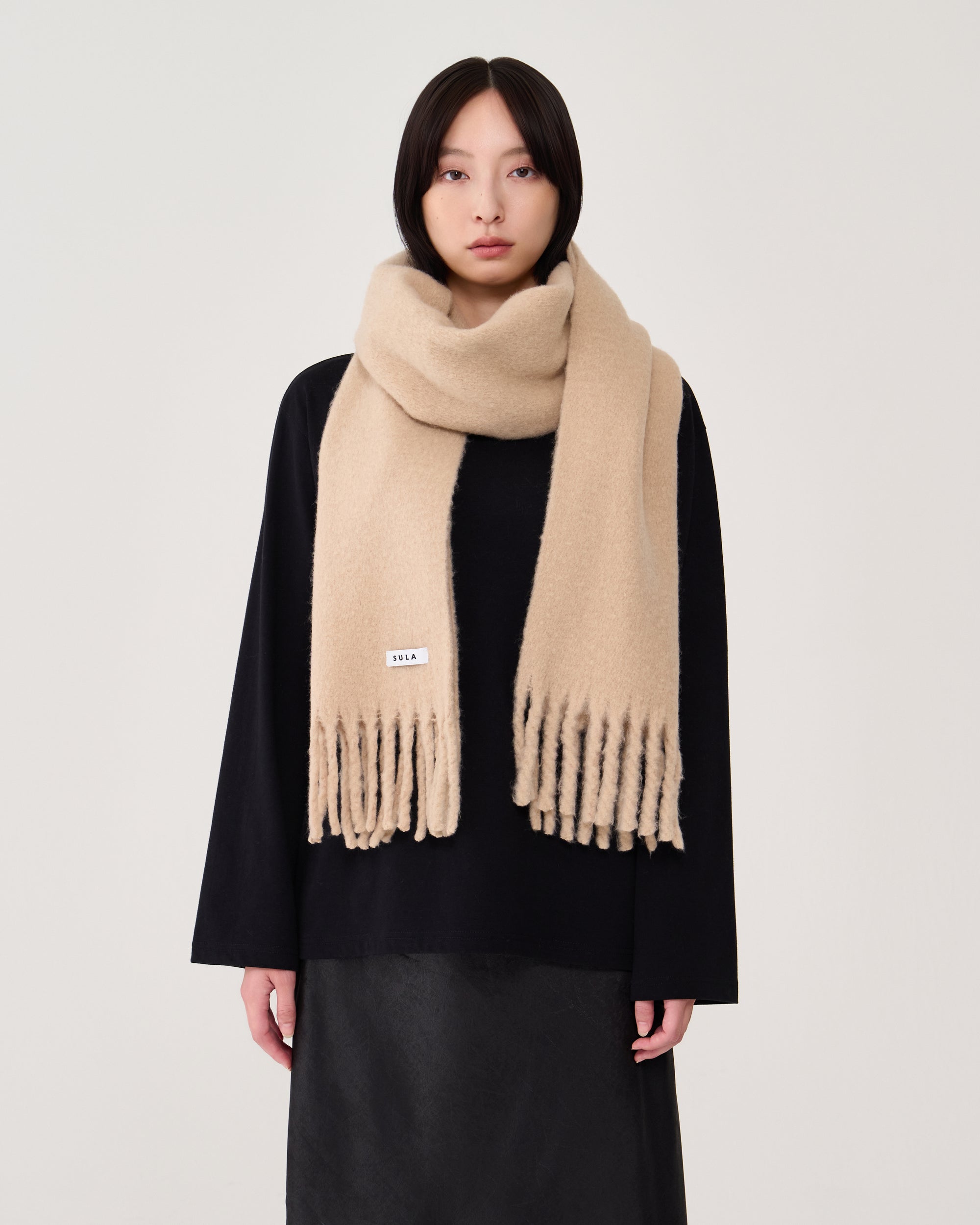 Fringe scarf / Beige
